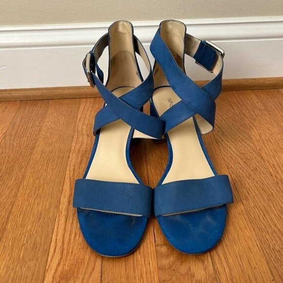 Nine West Cobalt Royal Blue Open Toe Sandal Heels Pumps Women’s Size 10 - Picture 2 of 9